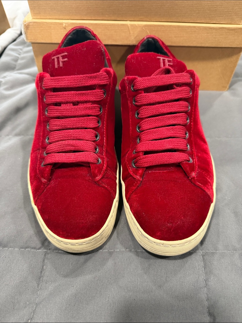 Tom Ford Red Velvet Low-Top Sneakers